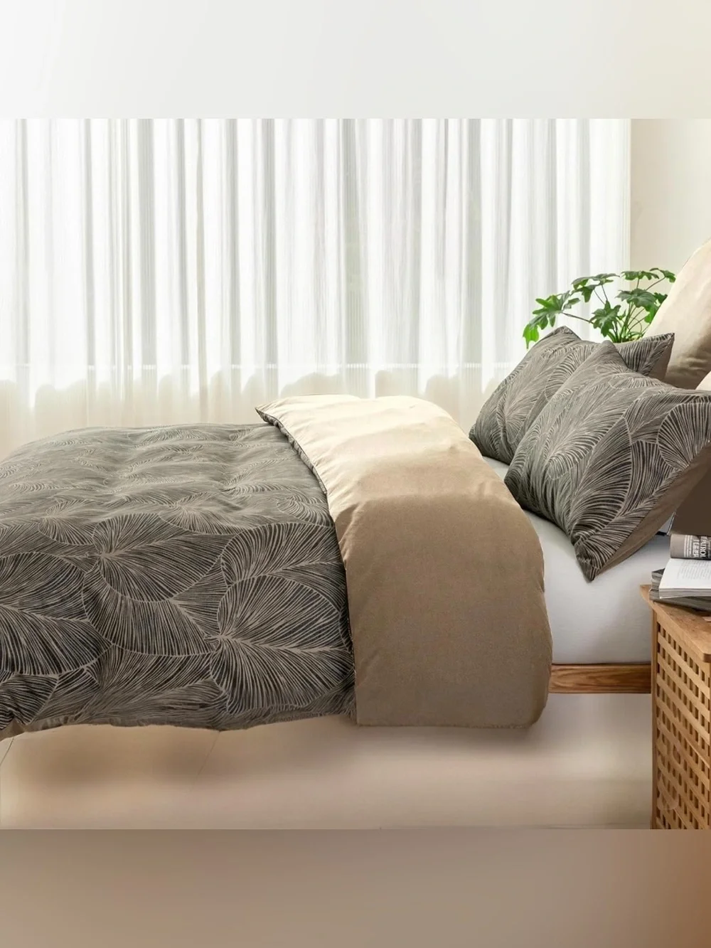 NEW Anthropologie Khaki Botanical Print Boho Queen King Bedding Duvet & Sham Set
